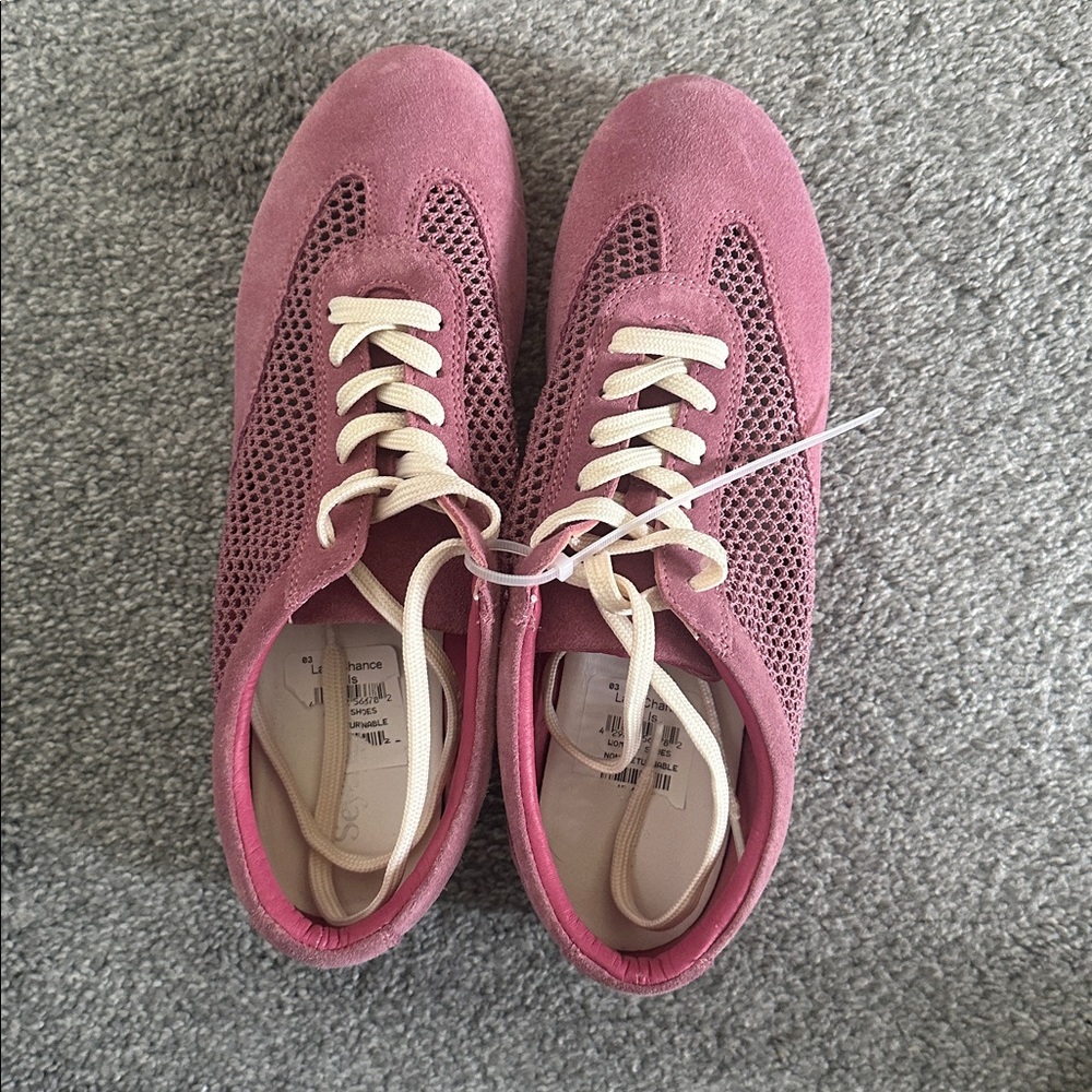 Seychelles Rose-Pink Suede & Mesh Lace-Up Sneakers